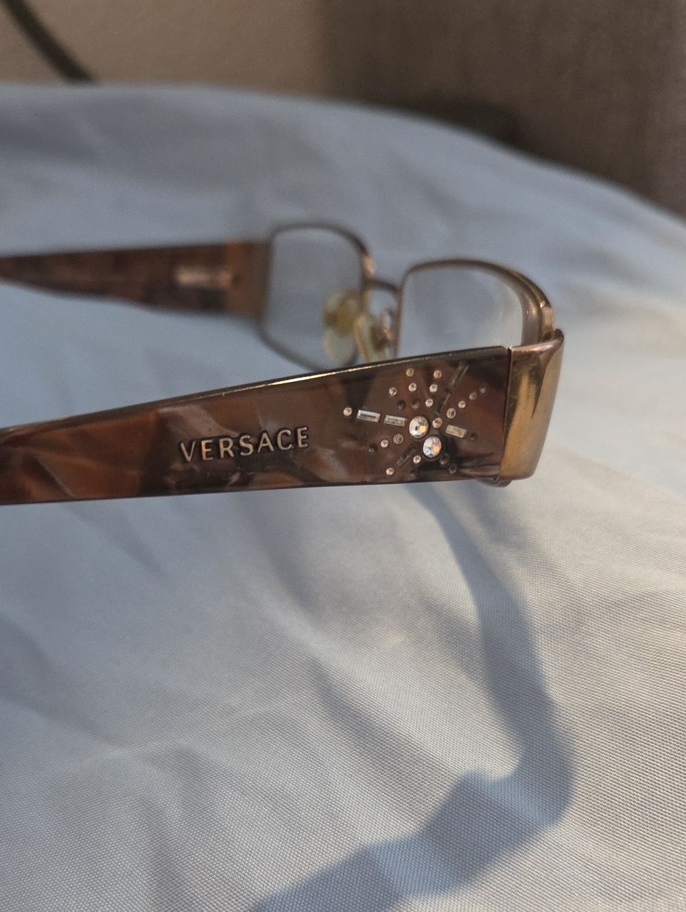 Versace Brown Tortoiseshell Crystal-Embellished Women's Glasses